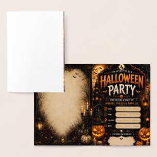 Bewerkbare Halloween-feestuitnodiging Gotische P Folie Kaarten