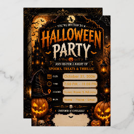 Bewerkbare Halloween-feestuitnodiging | Gotische P Folie Uitnodiging
