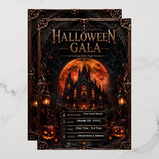 Bewerkbare Halloween Gala Uitnodiging | Gotisch (Voorkant / Achterkant)