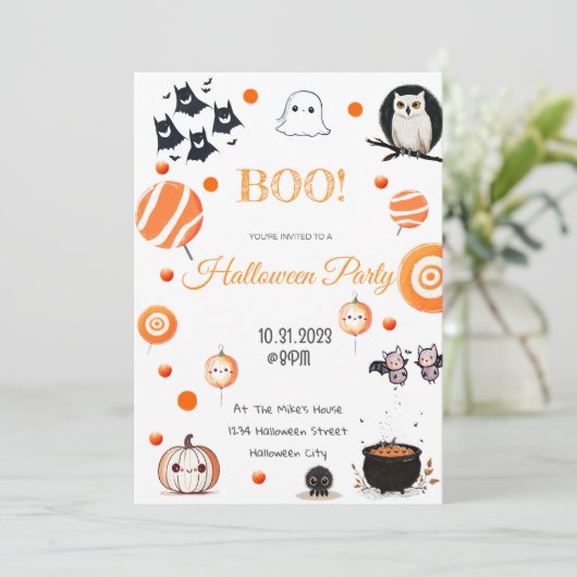 Bewerkbare Halloween Invitation Kaart (Staand voorkant)