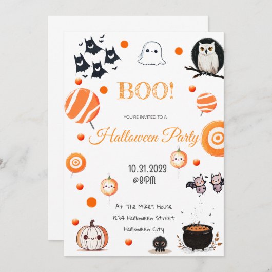 Bewerkbare Halloween Invitation Kaart (Voorkant / Achterkant)