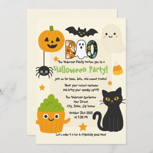 Bewerkbare Halloween - Little Monster Bash - Kaart (Voorkant / Achterkant)