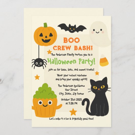 Bewerkbare Halloween - Little Monster Bash - Kaart (Voorkant / Achterkant)