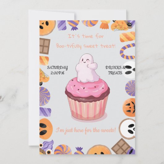 Bewerkbare Halloween Party Invitation - Schattige Kaart (Voorkant)