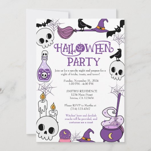 Bewerkbare Halloween Party Invitation Sjabloon Kaart (Voorkant)