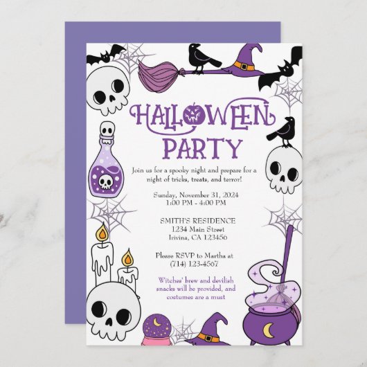 Bewerkbare Halloween Party Invitation Sjabloon Kaart (Voorkant / Achterkant)