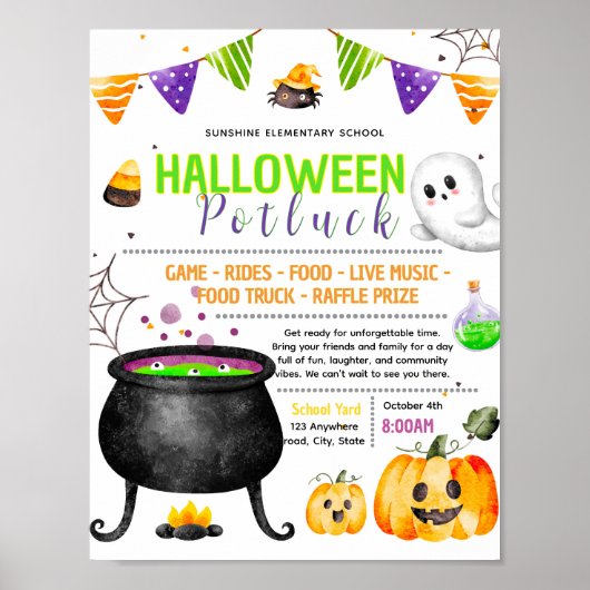 Bewerkbare halloween potluck fondsenwervingsflyer poster (Voorkant)