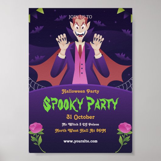 Bewerkbare Halloween uitnodiging, Halloween-feest Poster (Voorkant)