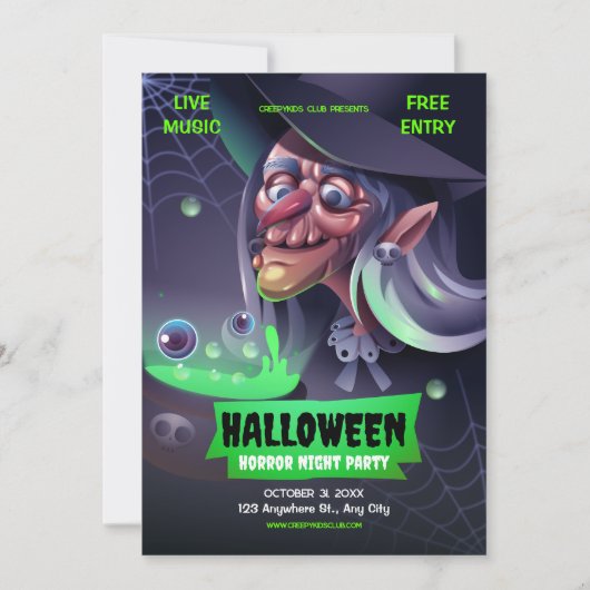 Bewerkbare Halloween Uitnodiging, Halloween Horror Kaart (Voorkant)