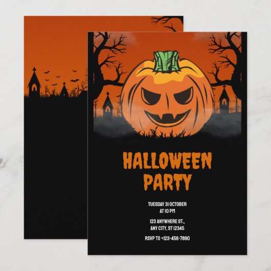 Bewerkbare Halloween uitnodiging, Halloween Party Kaart (Voorkant / Achterkant)