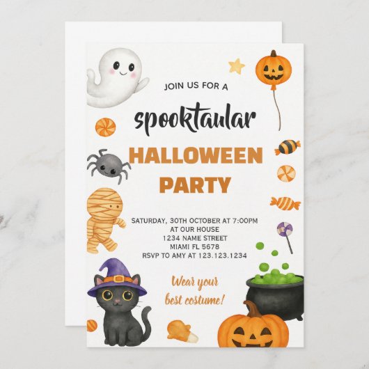 Bewerkbare Halloween-uitnodiging in oude stijl Kaart (Voorkant / Achterkant)