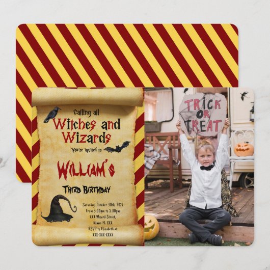 Bewerkbare Halloween Verjaardag Foto uitnodiging (Voorkant / Achterkant)