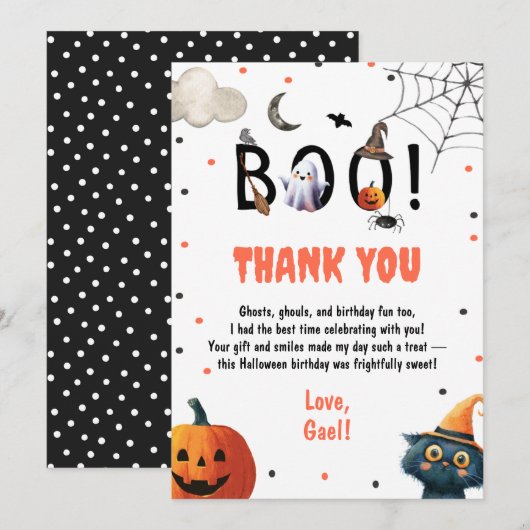 Bewerkbare Halloween Verjaardag Jongensfeest Dank Bedankkaart (Voorkant / Achterkant)