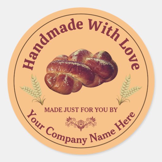 Bewerkbare Handgemaakte Met Liefde Bakery Sticker (Voorkant)