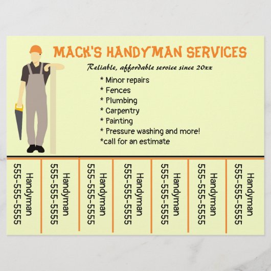 Bewerkbare Handyman Telefoonnummer Flyer (Voorkant)