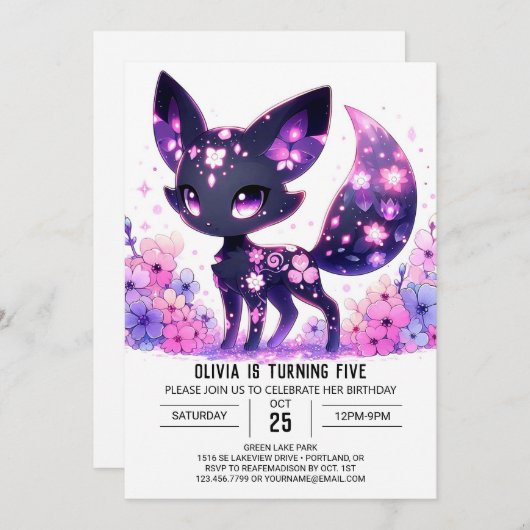 Bewerkbare Happy Fox digitale verjaardag Kaart (Voorkant / Achterkant)