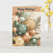 Bewerkbare Happy Holiday Baubles Kerstmis Kaart (Gele Bloem)