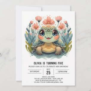 Bewerkbare Happy Turtle Girl Verjaardag Kaart