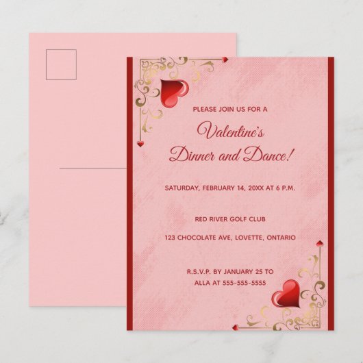 Bewerkbare harten en bloeiende Valentijnsdag Uitnodiging Briefkaart (Voorkant / Achterkant)