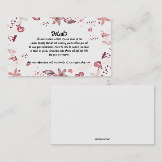 Bewerkbare harten en bloemen Details van de bruilo Informatiekaartje (Voorkant / Achterkant)