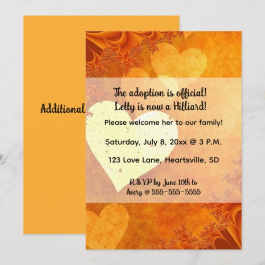 Bewerkbare harten en liefde adoptie kaart (Voorkant / Achterkant)