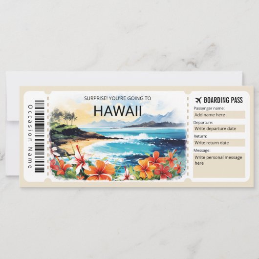Bewerkbare Hawaii Plane Boarding Pass Ticket Kaart (Voorkant)