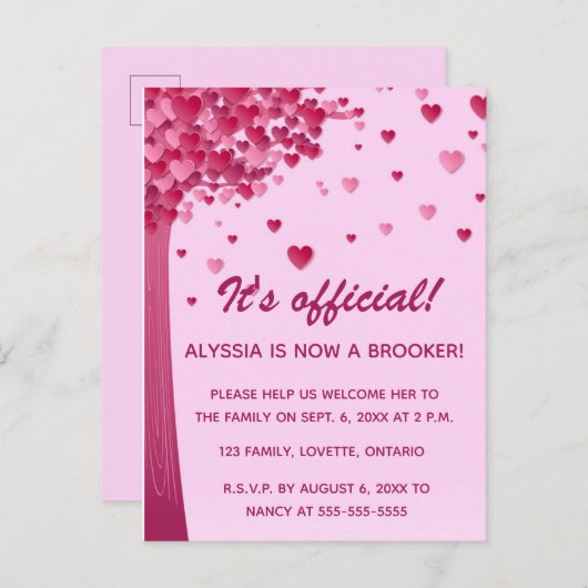 Bewerkbare Heart Tree Adoptie Viering Uitnodiging Briefkaart (Voorkant / Achterkant)