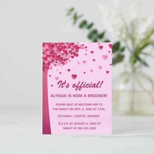 Bewerkbare Heart Tree Adoptie Viering Uitnodiging Briefkaart (Staand voorkant)