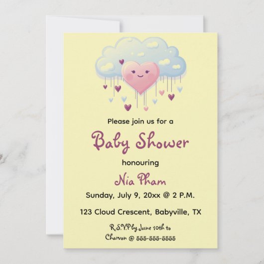 Bewerkbare Hearts en Cloud Baby shower Kaart (Voorkant)