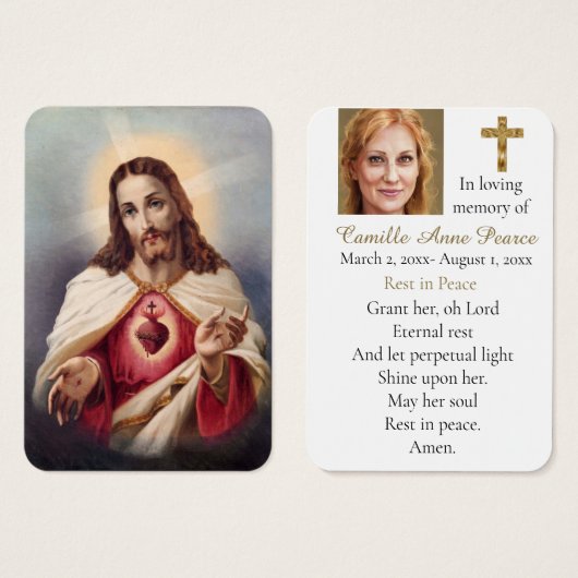 Bewerkbare Heilig Hart van Jezus Katholieke Begraf Visitekaartje (Voorkant /achterkant)