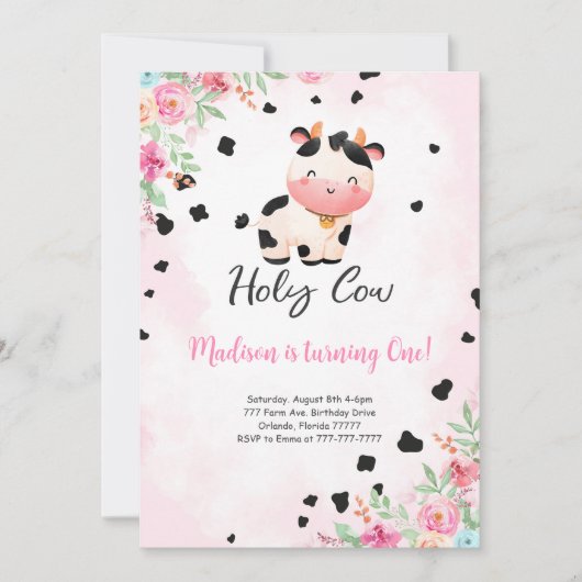 Bewerkbare Heilige Koe Verjaardagsuitnodiging Kaart (Voorkant)