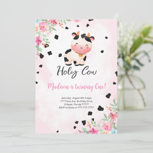 Bewerkbare Heilige Koe Verjaardagsuitnodiging Kaart (Staand voorkant)