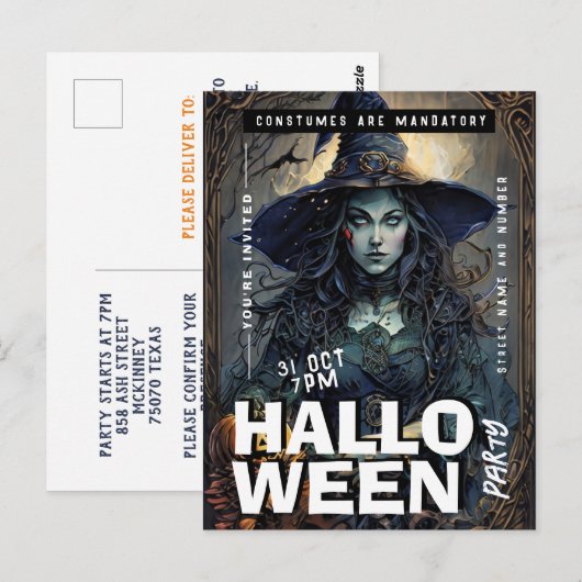 Bewerkbare heks Halloween Party uitnodiging (Voorkant / Achterkant)
