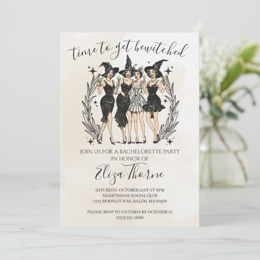 Bewerkbare Heksenfeest Uitnodiging - Halloween Gir (Staand voorkant)