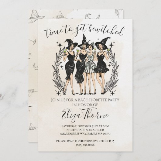 Bewerkbare Heksenfeest Uitnodiging - Halloween Gir (Voorkant / Achterkant)