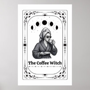 Bewerkbare Hekserige Tarotkaart Koffieliefhebber W Poster