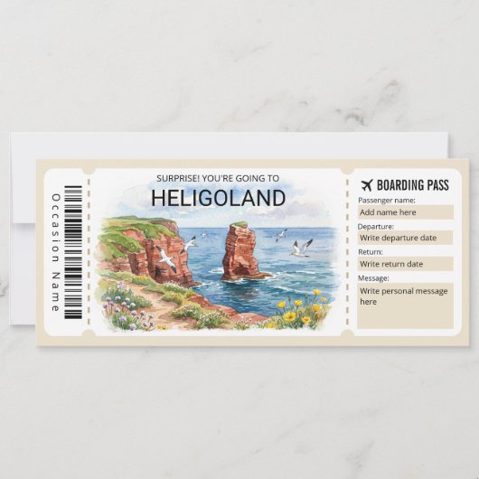 Bewerkbare Heligoland Reis Instapkaart Ticket Kaart (Voorkant)