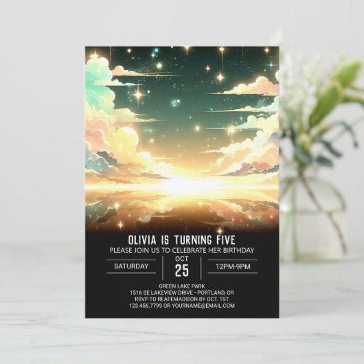 Bewerkbare hemelse digitale verjaardag kaart (Staand voorkant)