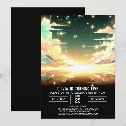 Bewerkbare hemelse digitale verjaardag kaart (Voorkant / Achterkant)