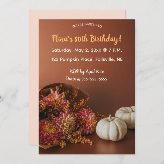 Bewerkbare Herfst Bloemen en Pompoenen Verjaardag Kaart (Voorkant / Achterkant)