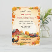 Bewerkbare Herfst Boerderij Haan Tractor Thanksgiv Kaart (Staand voorkant)