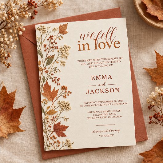 Bewerkbare herfst bruiloft uitnodiging template