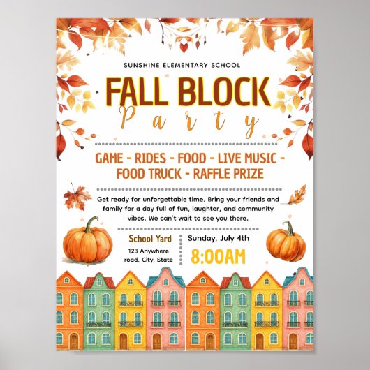 Bewerkbare herfst buurt blockparty flyer poster (Voorkant)