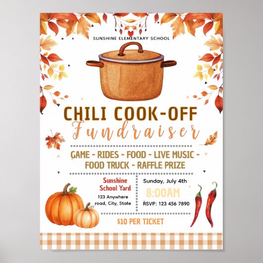 Bewerkbare herfst chilikookwedstrijd fondsenwerven poster (Voorkant)