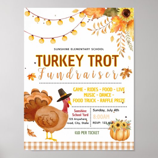 Bewerkbare herfst kalkoen trotting fondsenwervende poster (Voorkant)