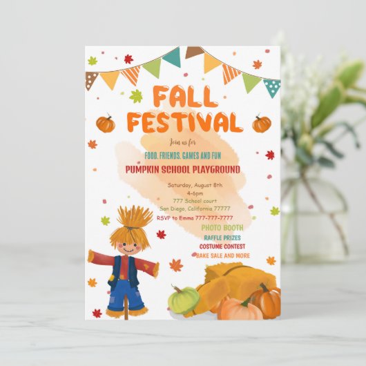 bewerkbare Herfst Party Kaart (Staand voorkant)