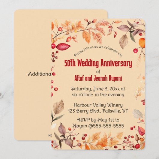 Bewerkbare Herfstbladeren En Bessen Feestje Kaart (Voorkant / Achterkant)