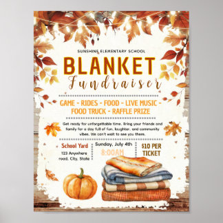 Bewerkbare herfstdekenactie fundraiser flyer poster