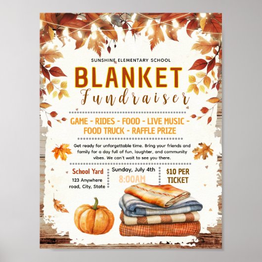 Bewerkbare herfstdekenactie fundraiser flyer poster (Voorkant)