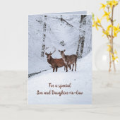 Bewerkbare herten in de winter Kerstgroet Kaart (Gele Bloem)